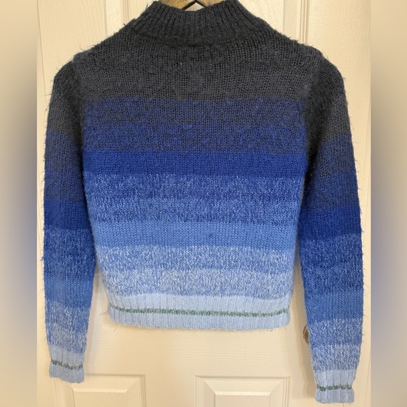 VINTAGE American Eagle Light Blue Acrylic Sweater Metallic Cropped Y2K 90s Vamp - Picture 4 of 6